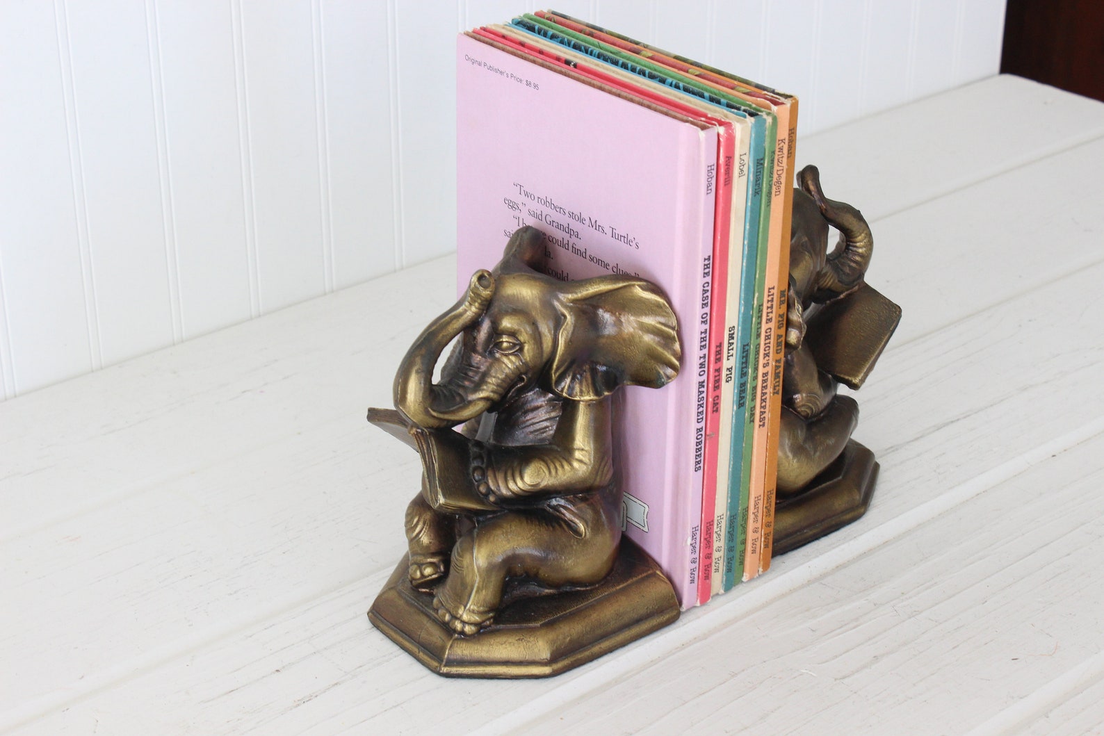 Brass Elephant Bookends Elephant Reading Book Beginning Etsy