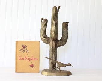 Vintage Extra-Large Brass Cactus Figurine, Cacti Bookend, Southwestern Desert