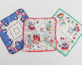 Vintage Child's Hankies, Handkerchiefs Set, Hanky for Children