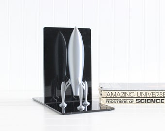 Rocket Ship Bookend, Outerspace, Astronomy Astronaut, Bookshelf Decor