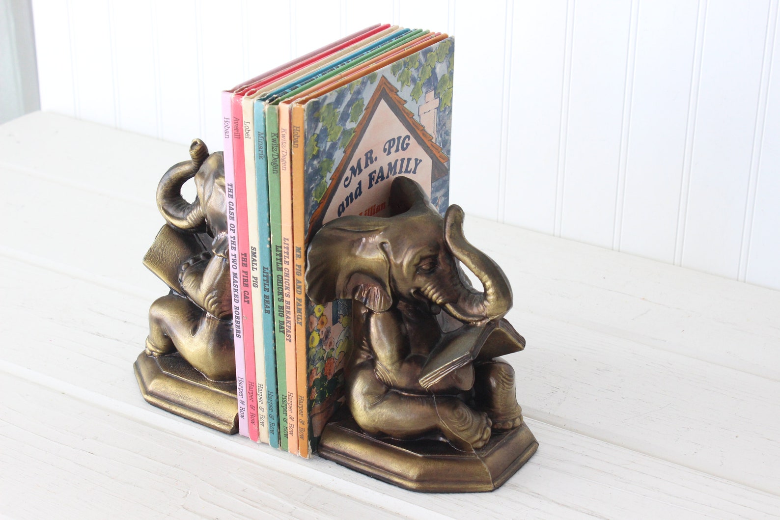 Brass Elephant Bookends Elephant Reading Book Beginning Etsy