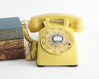 Vintage Yellow Rotary Phone, Dial Telephone, Model 500, Western Electric Bell Systems