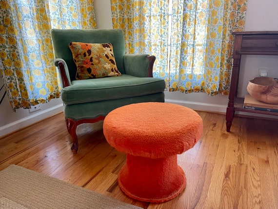 Vintage Orange Mushroom Footstool Footrest Groovy 1970s Shag