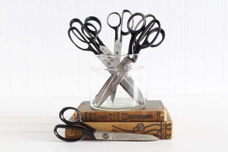 Vintage Black Metal Scissors, Collection of Industrial Scissors, Lot Office Supplies, School Supplies Decor image 6