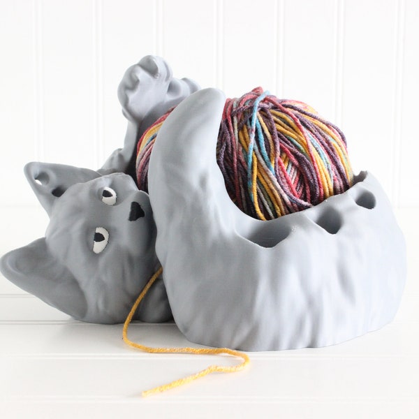 Cat Yarn Bowl, Knitting Bowl, 3d Print Kitten Playing with Yarn Ball