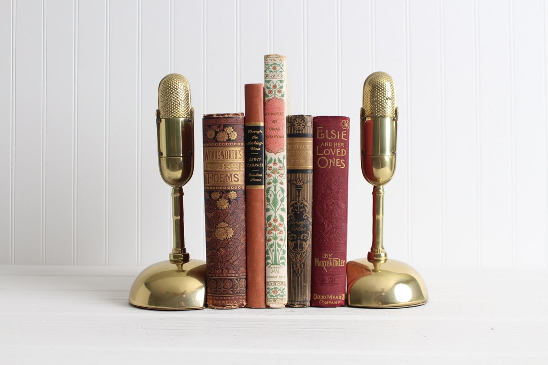 Vintage Brass Music Bookends Mid Century Microphone Bookends Etsy