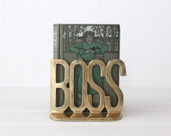 Vintage Brass Boss Bookends, Supervisor Manager CEO Executive, Office Desk Decor, Boss Babe