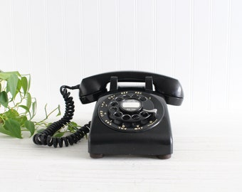 Vintage Black Rotary Phone, Dial Telephone, Model 500, Bell Systems Western Electric, 1960s