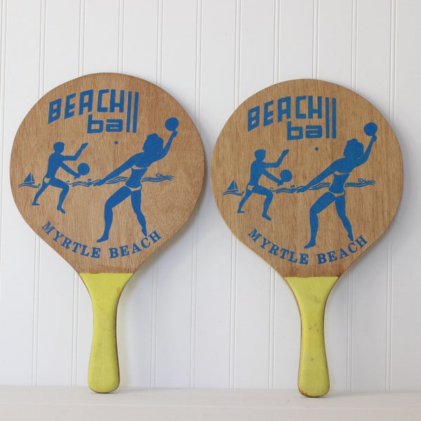 Vintage Paddle Ball Rackets, Bikini Sailboat, Myrtle Beach, Summer Home Decor, Graphics and Illustrations