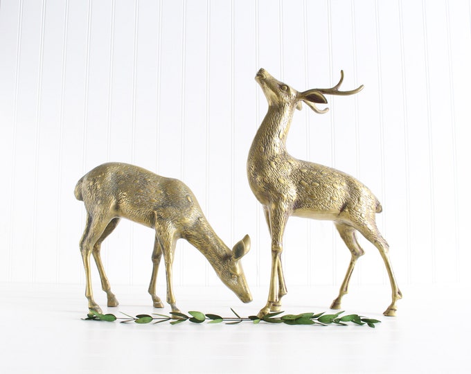 Vintage Large Brass Deer Figurines Christmas Decor Buck and Etsy