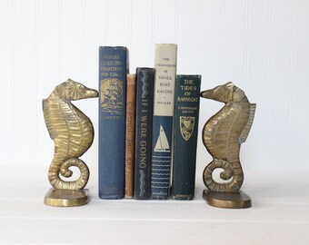 Vintage Brass Seahorse Bookends, Nautical Home Decor, Beach House, Ocean Tropical