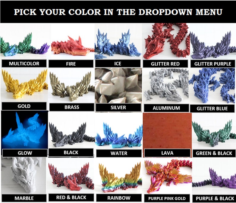 Dragon articulé, dragon d'hiver de cendres de cristal, jouet dragon avec des ailes, décoration d'étagère, fantastique réaliste, jouet articulé imprimé 3D image 10