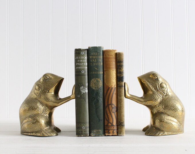 Vintage Brass Frog Bookends Lake House Decor Mid Century Etsy