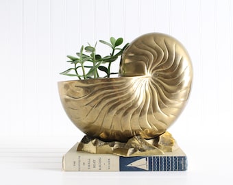 American 1950s brass shell nautilus vase or planter