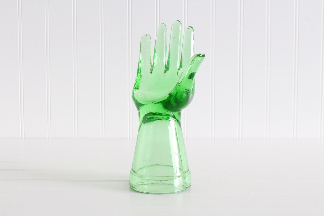Vintage Green Glass Hand Jewelry Display, Ring Display Etsy