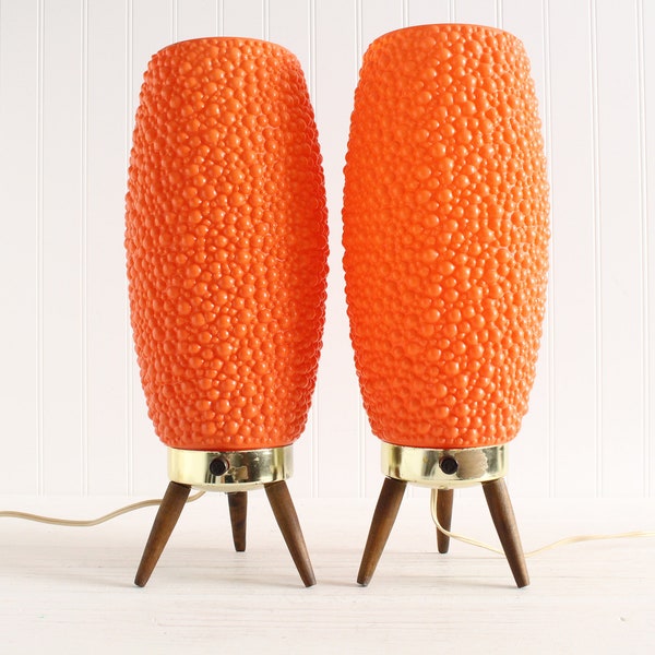 Vintage Authentic Set of 2 Orange Bubble Lamps, Mid Century Modern, Space Age, Atomic, Groovy, Retro