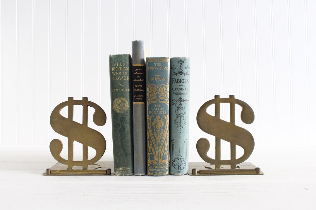 Vintage Brass Dollar Sign Bookends, Money Bookends, Business Owner Desk