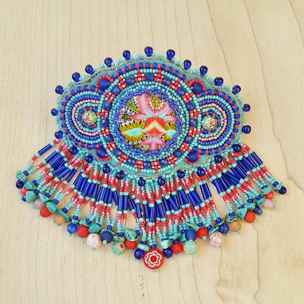 Beaded Hair Barrette~ Funky Festival Hair Accessory~ Boho Hippie Beaded Hair Clip~ Fringed Turquoise Beaded Barrette~ Festival style