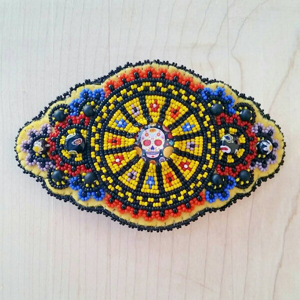 Beaded Hair Barrette~ Sugar Skull Festive Hair Accessory~ Boho Hippie Beaded Hair Clip~ Day of the Dead Beaded Barrette