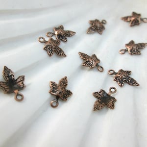 Tiny Antiqued Copper Maple Leaf Charm,  9mm, Small Leaf Charm,  Autumn Leaf, (10)