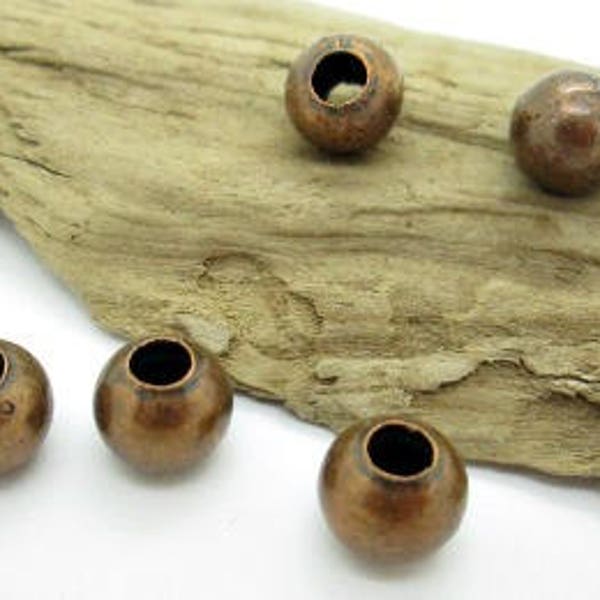 Round Copper Spacer Beads, Antiqued Copper Bead, 8mm Round Spacer,  2mm stringing hole,  Large Round Spacer, (10)