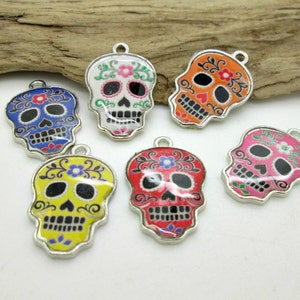 Sugar Skull Charm,  cinco de mayo, Enamel Skull Bead, Halloween Skull, Cinco de Mayo Charm, 25x16mm (1 pr)  See Description for colors