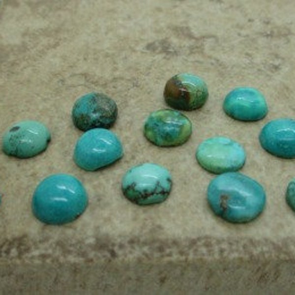 Tibetan Turquoise Mixed Color Round Cabochon, 7mm Round Cab, Round Flatback Cabochon, Natural Turquoise Cab  (6 pieces)