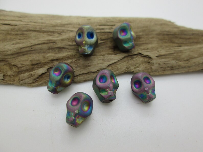 Hematite Skull Bead, Purple Iris Titanium, 10mm 10 image 2