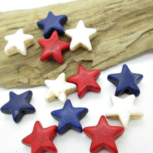 Star Stone Bead, Patriotic Stars, 4th of July Star Beads, Red White Blue Star Beads, Holiday Stars, Assorted Star Beads 12mm (12)