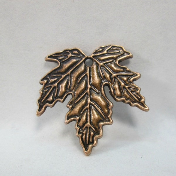 Antiqued Copper Plated Pewter Maple Leaf Etched Pendant 27mm