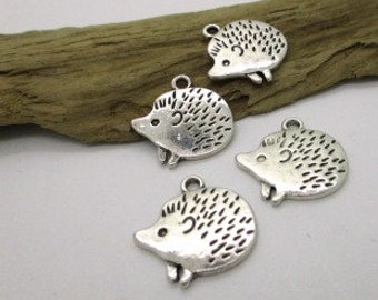 Hedgehog Charm, Hedgehog Pendant, Animal Charm, Wildlife Pendant, 20x19mm (4)