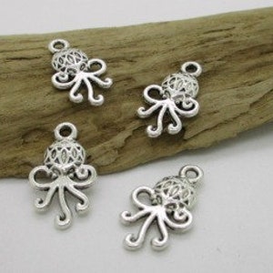 Small Octopus Charm, Silver Octopus Charm, Octopus Earring Charm, 23x10mm 6 image 1