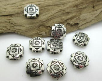 Silver Cross Bead, Pewter Spacer Bead, Southwestern Cross, Four Corners Cross Bead, 10mm (6)