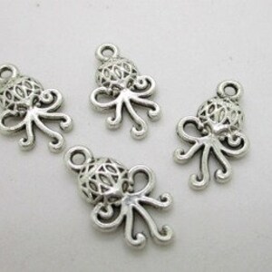 Small Octopus Charm, Silver Octopus Charm, Octopus Earring Charm, 23x10mm 6 image 2