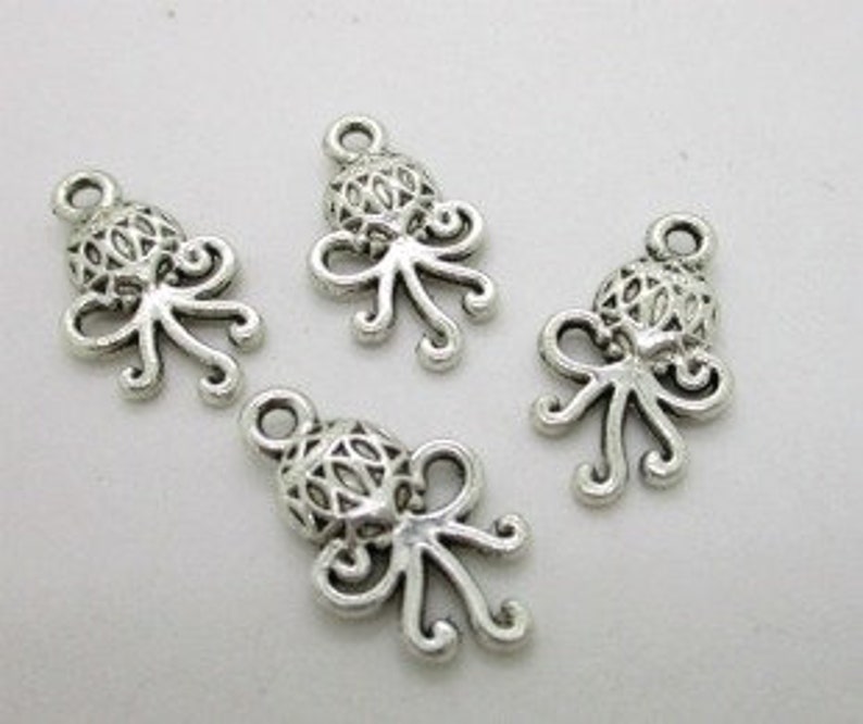 Small Octopus Charm, Silver Octopus Charm, Octopus Earring Charm, 23x10mm 6 image 2