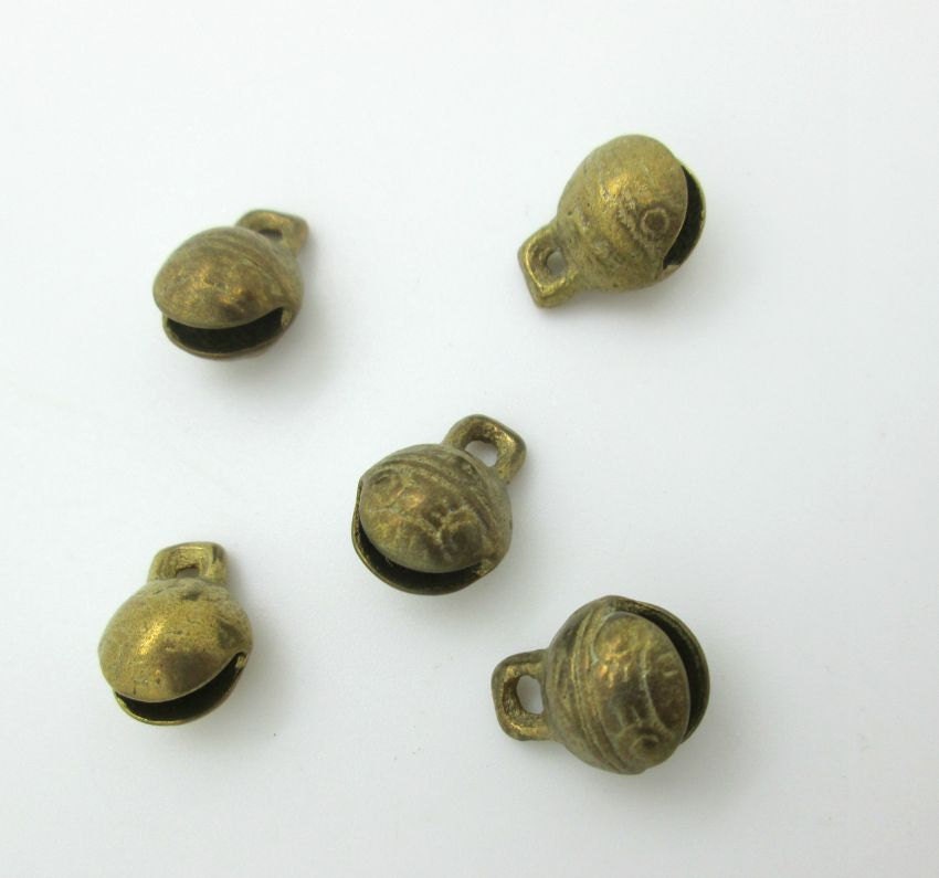 Nepal Brass Bell Charm, Tribal Bell,  Small Brass Bell 17x14mm (4)