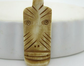 Carved Bone Mask Pendant, Hand Carved Dyed Bone Pendant