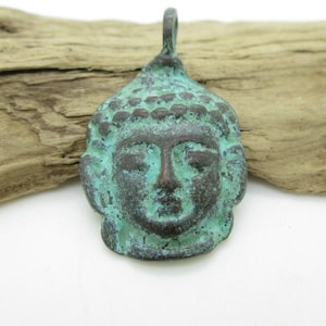 Buddha Pendant, Aged Mykonos Casting Bead, Buddha Head Pewter Pendant, 25x23mm (1)
