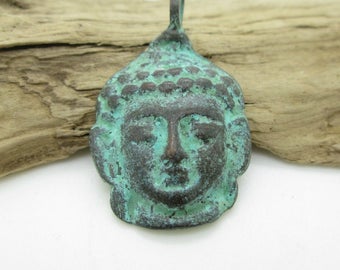 Buddha Pendant, Aged Mykonos Casting Bead, Buddha Head Pewter Pendant, 25x23mm (1)