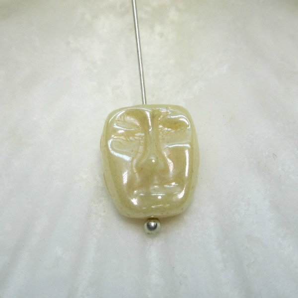 Glass Face Mask Bead Czech Glass Ivory Cream Face Bead 13x11mm (4)
