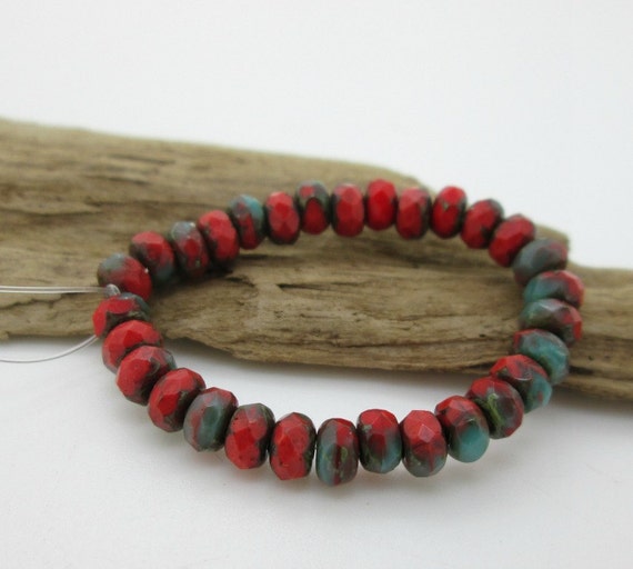 Czech Glass Faceted Rondelle Bead, Southwest Colors Beads, Rondelle Spacer Bead, 5x3mm, (30)
