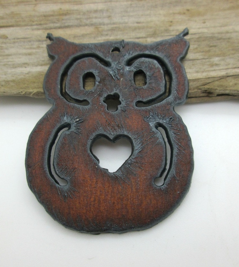1 Rustic Owl Pendant 55x35 Handmade Rusty Iron Owl