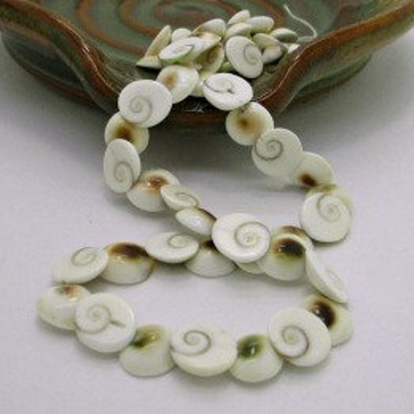 Shiva Shell Rounded Oval Bead, Domed Shiva Shell Bead, Operculum Shell Bead, 8-10mm (10)