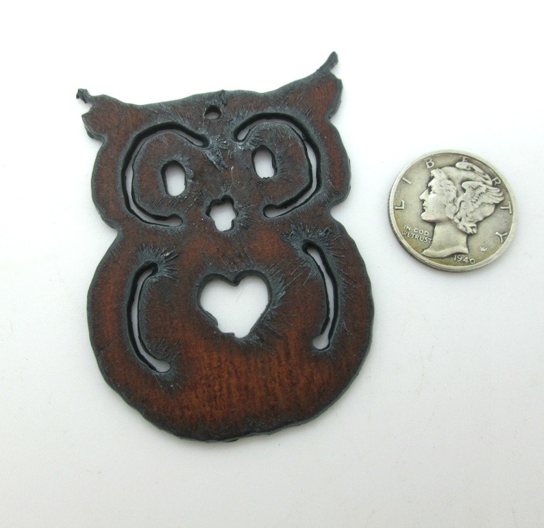 1 Rustic Owl Pendant 55x35 Handmade Rusty Iron Owl