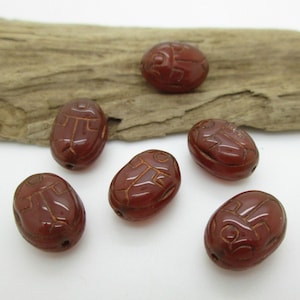 Scarab Bead, Czech Glass Scarab, Carnelian Color Scarab Charm, 18x12mm(6)