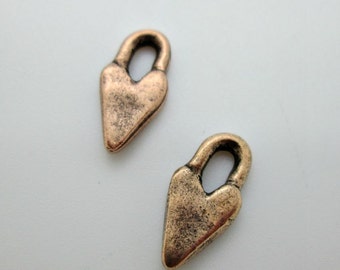 Antiqued Copper Rustic Heart Charm, Nunn Designs Copper Heart, 14.3x7.3mm, Earring Heart Charm (2)