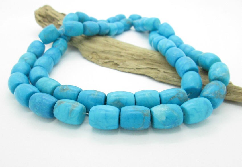 Blue Barrel Bead, Turquoise Howlite Bead, Blue Drum Bead, Southwest Stone Bead, 14x12mm (10)