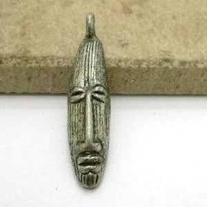 African Mask Pendant, Pewter Mask, Tribal Mask Pendant, Ethnic Mask Pendant, 40x10mm (1)