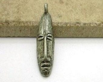 African Mask Pendant, Pewter Mask, Tribal Mask Pendant, Ethnic Mask Pendant, 40x10mm (1)