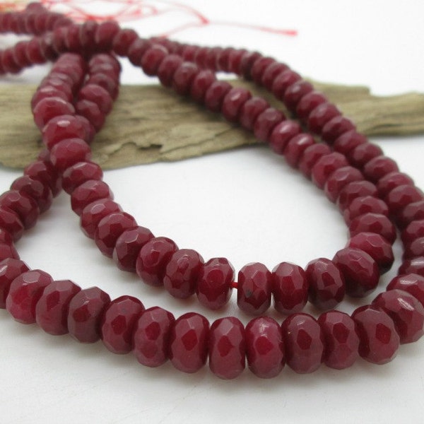 Raspberry  Red Jade Rondelle Bead, Raspberry Red Jade, Red Stone Bead, 8x5mm (33)